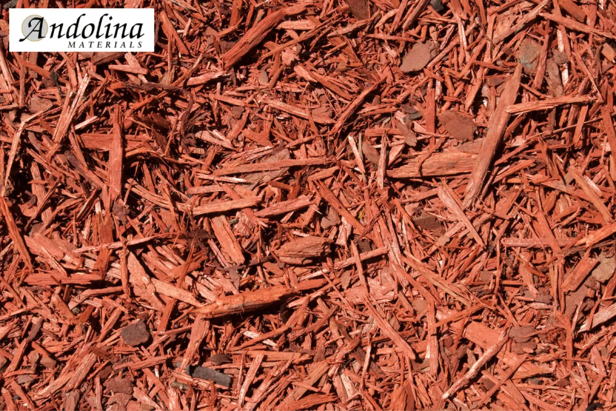 Close-up of red mulch on the ground