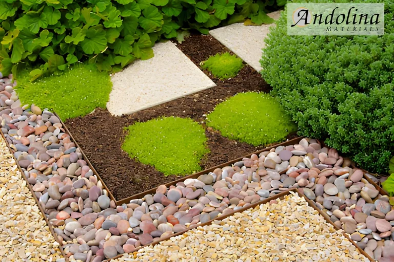 Decorative landscape rock and greenery display.