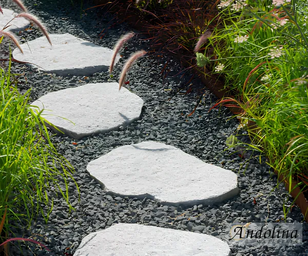 Stepping stones with decorative landscaping stone.