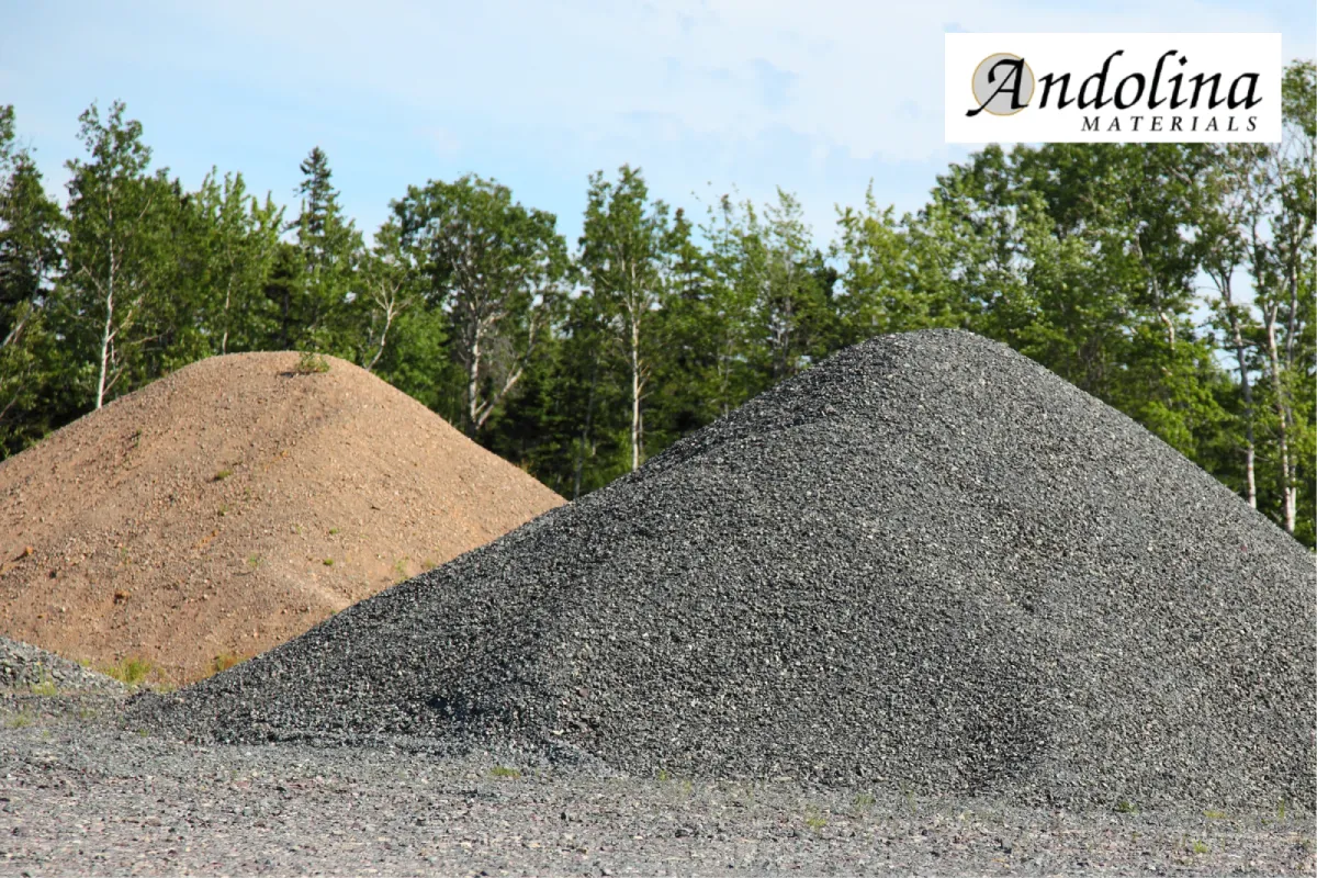 Sand and gravel piles at a Salisbury landscape supply yard.